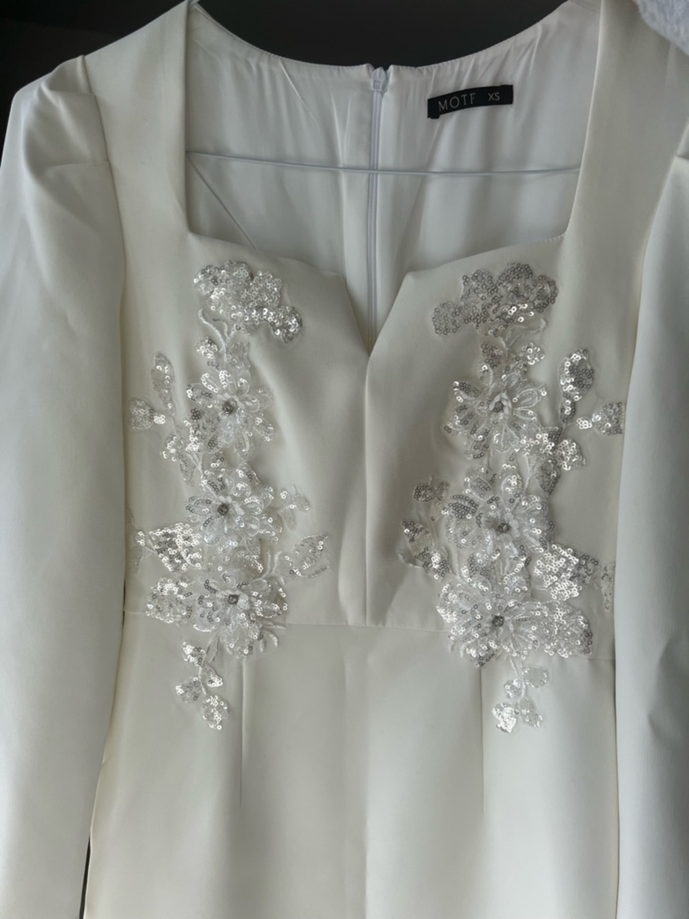 MOTF Ivory Long Sleeve Dress with Sequin Floral Appliqué. NWOT